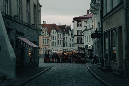 An illustrative photo of a narrow city street.