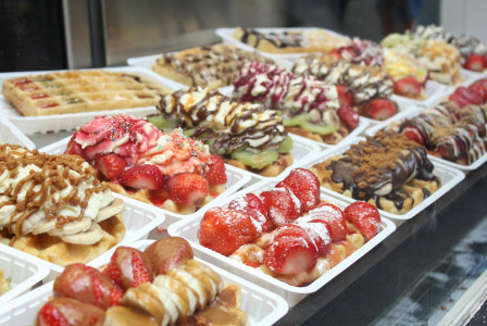 An illustrative photo of Belgian waffles.