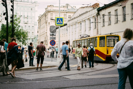 An illustrative photo of people walking on a street.