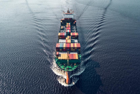 Large commercial ship in the sea