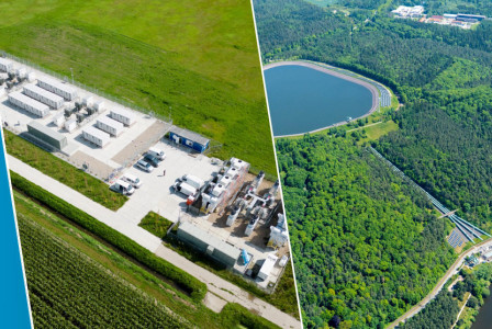 Image showing aerial shot of a factory facility and a lake