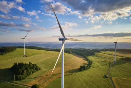 Wind turbines over fields