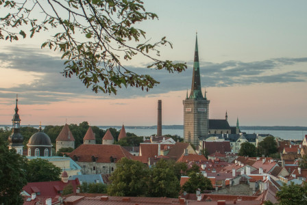 a-view-of-a-city-with-a-clock-tower-in-the-distance in Tallin