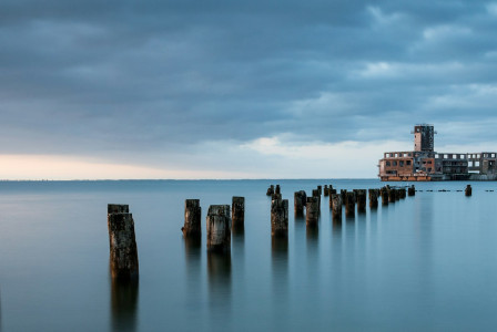 dock-wooden-base-on-water near Gdynia beach