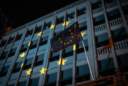 During the yearly "Festival of Lights" in Berlin the facade of the house of representation of the European Commission is getting illuminated 
