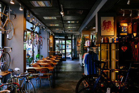 Bikes inside Café. 