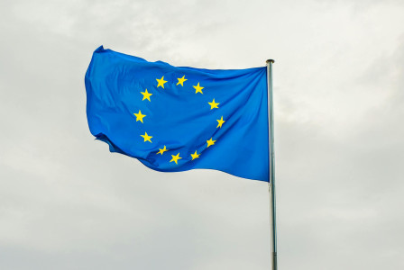 Waving EU flag.