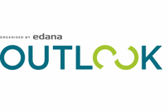 Logo graphic for OUTLOOK™26 organised by EDANA, featuring the word “OUTLOOK” in blue and green on a white background.