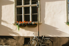black-city-bike-parked-beside-white-concrete-wall
