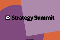 Graphic for the TW Strategy Summit featuring geometric purple and orange shapes with the text “Strategy Summit” and the dfv Conference Group logo.