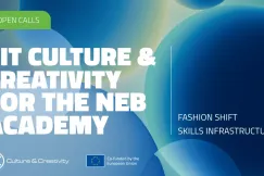 Promotional banner announcing an open call for EIT Culture & Creativity NEB Academy focused on fashion skills infrastructure.