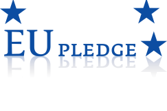 The image is composed of the writing EU Pledge and includes seven stars. 