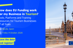How does EU Funding work for my Business in Tourism? Event visual for promotion.
