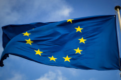 Waving flag of the European Union. 