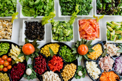 The picture presents colorful salad ingredients.