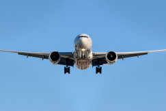 The picture presents a landing plane.