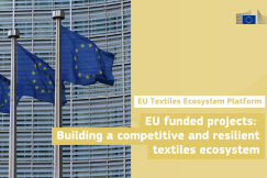 European blue flags in front of building