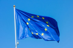 EU flag in front of blue sky