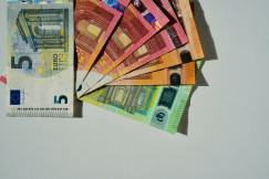 The photo presents different euro banknotes.