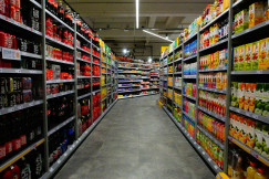 The photo presents shelves in a supermarket.
