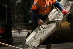 The picture shows construction work on urban transport infrastructure.