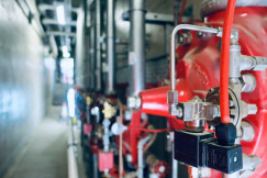 The picture shows fire protection infrastructure within a building.