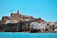 The photo shows the historic Dalt Vila in Ibiza, Spain.