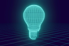 The image presents a digital light bulb.