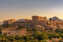 The photo shows Acropolis of Athens with Parthenon and Erechtheion from Filopappou hill.