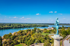 The photo presents the Pobednik Monument overlooking Belgrade, Serbia.