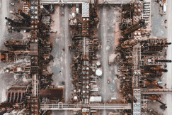 The picture shows an aerial view of a large industrial manufacturing facility.