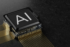 The image presents an AI computer chip.
