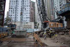 The picture describes an urban construction site.