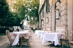 An illustrative photo of an outdoor dining area of a restaurant.