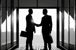 An illustrative photo of businessmen negotiating a deal in an office setting.