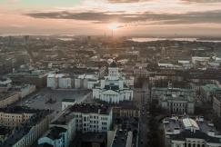 An illustrative photo of city during sunset.