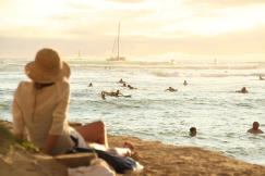An illustrative photo of a serene beach scene during sunset