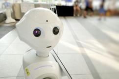 An illustrative photo of a white robot action toy