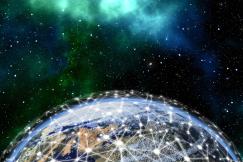 An illustrative photo of a digitally connected Earth with a network of glowing nodes and lines.