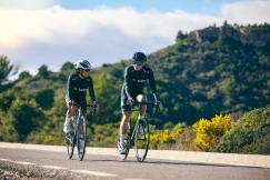 An illustrative photo of a couple of people riding bikes down a road