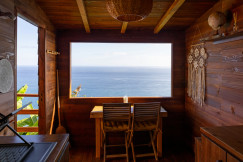 An illustrative photo of a kitchen with a large window with a view of the sea