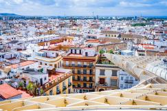 An illustrative photo of a city from the top of a building.