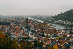 An illustrative photo of a city near a river 