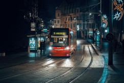 An illustrative photo of a red train.