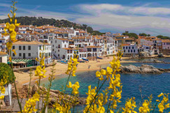 An illustrative photo of white houses on a coast of the sea.