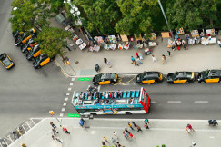 An illustrative photo of bus on road.