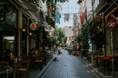 An illustrative photo of a street with cafes 