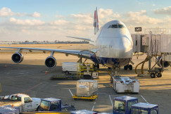 An illustrative photo of white airliner.