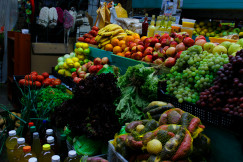 An illustrative photo of different fruits on a market.