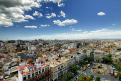 An illustrative photo of a city with high-rise buildings.